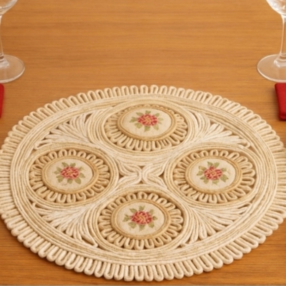Unique Vintage Other - ⭐️ Host Pick ⭐️ Vintage Wicker Trivet Table Topper with needlepoint accent